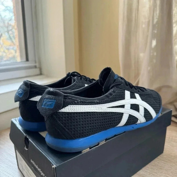 Onitsuka Tiger Rio Runner Trainers Sneaker Shoes Black Blue White Mens 9.5 - Picture 4 of 9